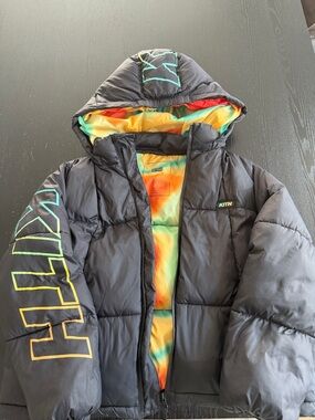 Kith Black Kids Puffer Jacket with Multicolor Tie-Dye Lining